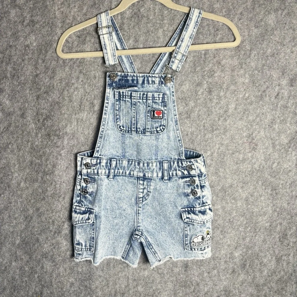 Justice Stone‎ Wash Snoopy Collab Short Overalls Girls Size 7